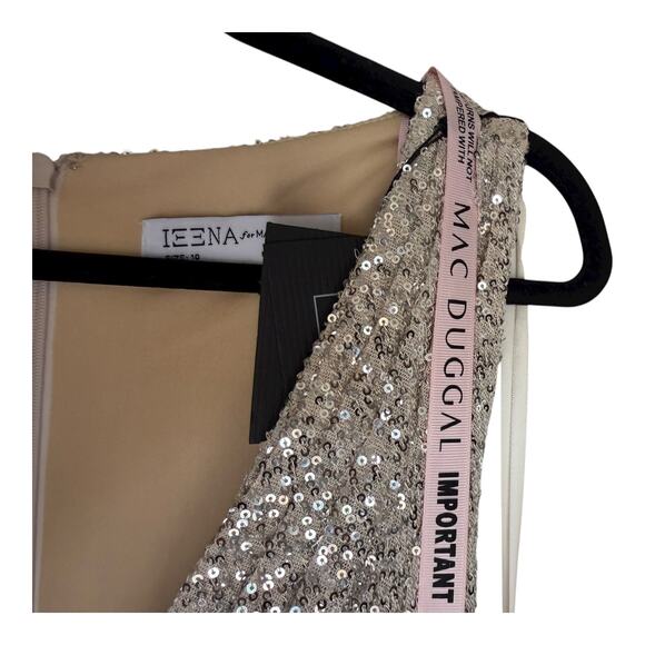 Mac Duggal 26598 Evening Gown V-Neck Faux Wrap Nude Silver Sequin Size 10 NWT - Picture 12 of 16